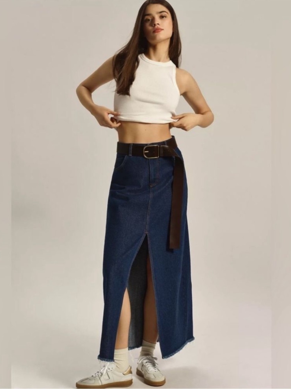 Anthropologie || Pilcro‎ The Madi Front-Slit Denim Maxi Skirt Midi Blue 4